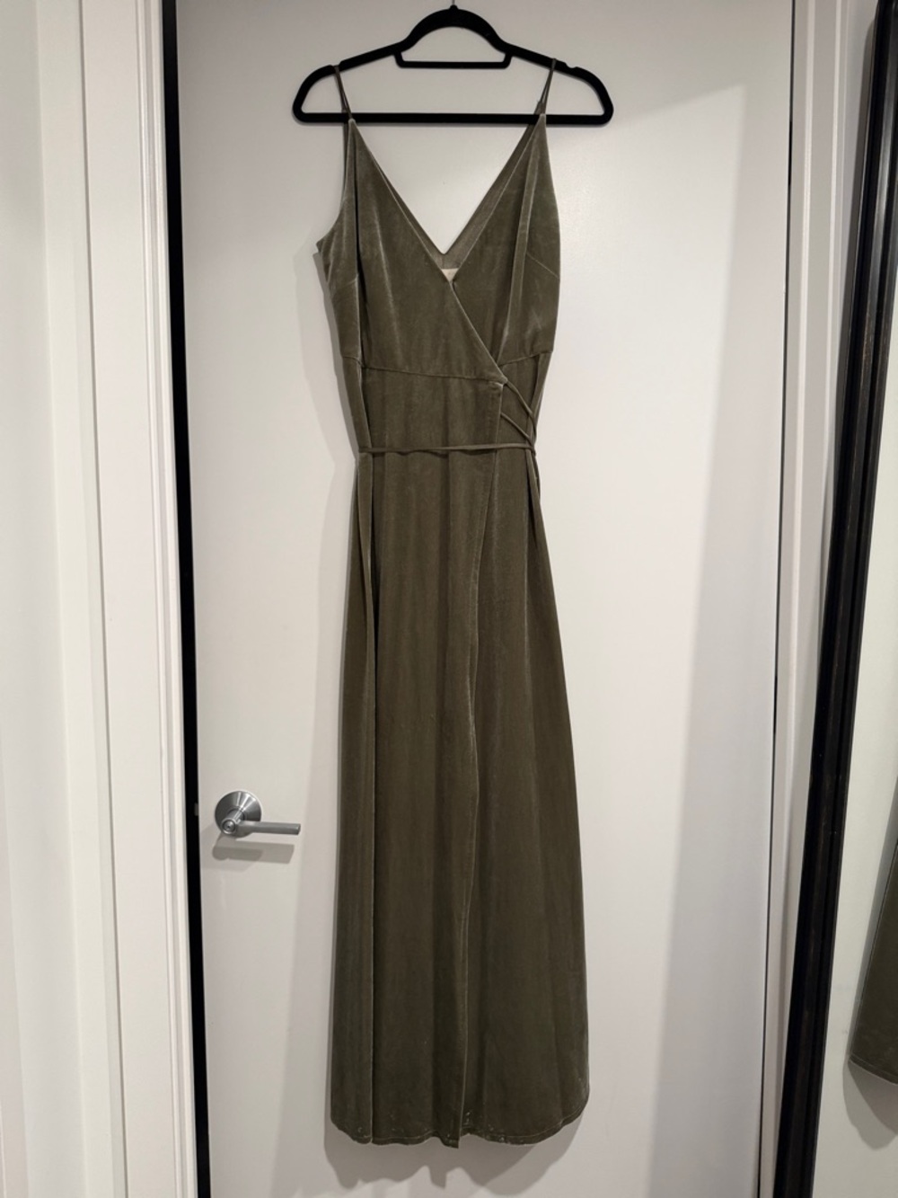 Jenny Yoo Olive Green Velvet Wrap Maxi Dress